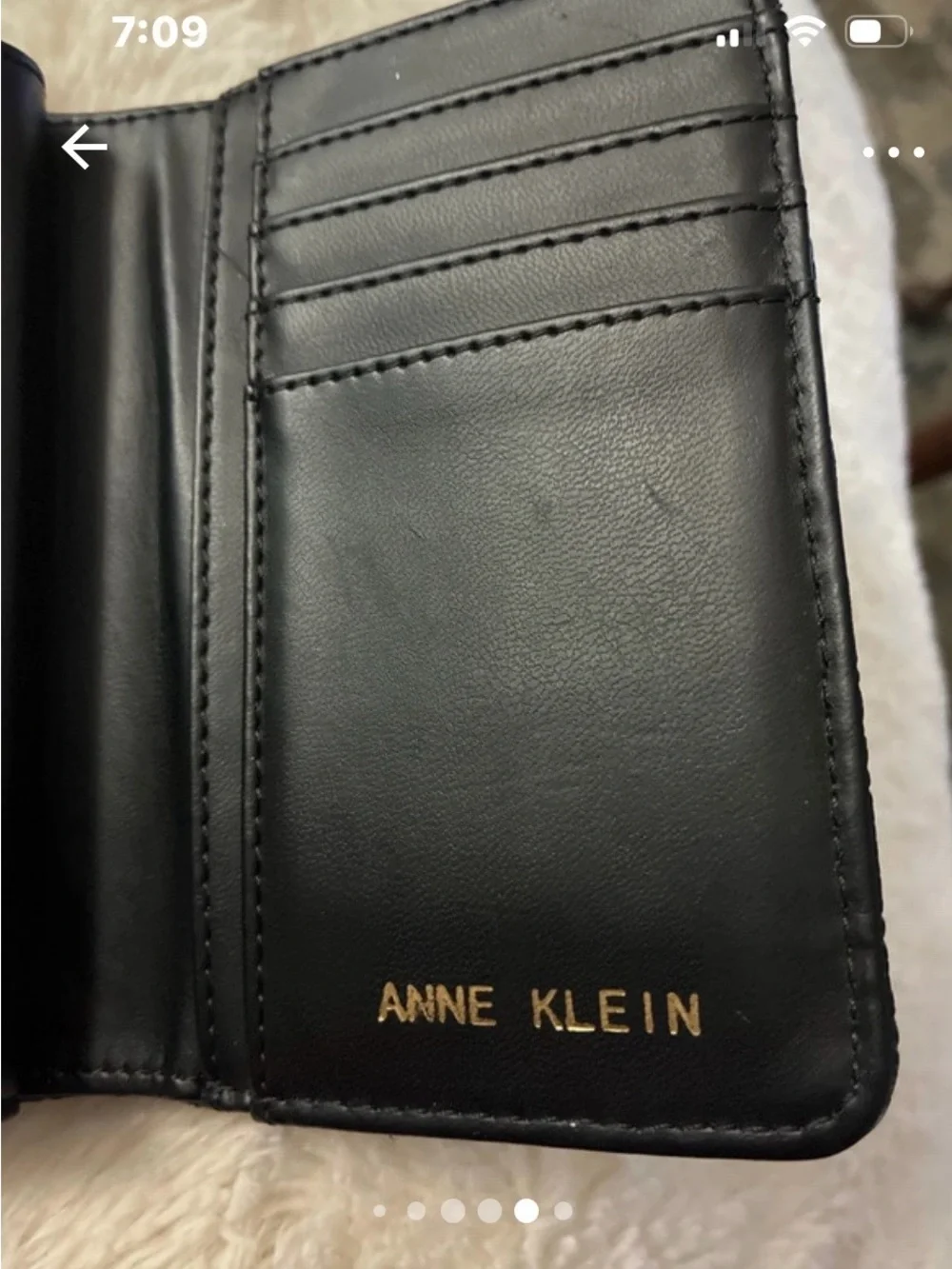 Anne Klein Black Embossed Leather Wallet with Gold AK Emblem